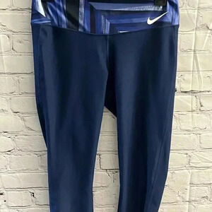 Nike Running Dry Fit  Womans Sz S Blue Athletic Leggings Capris Pants Mid-Rise